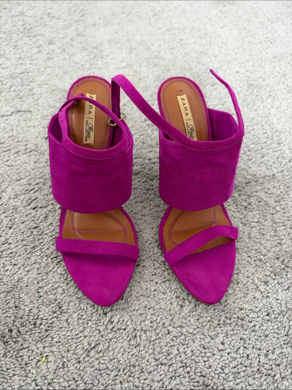 Zara Bright Fuchsia Suede Block Heel Sandals